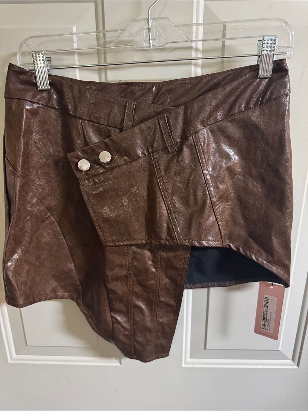 Micas nwt Brown Faux Leather Asymmetric Mini Skirt